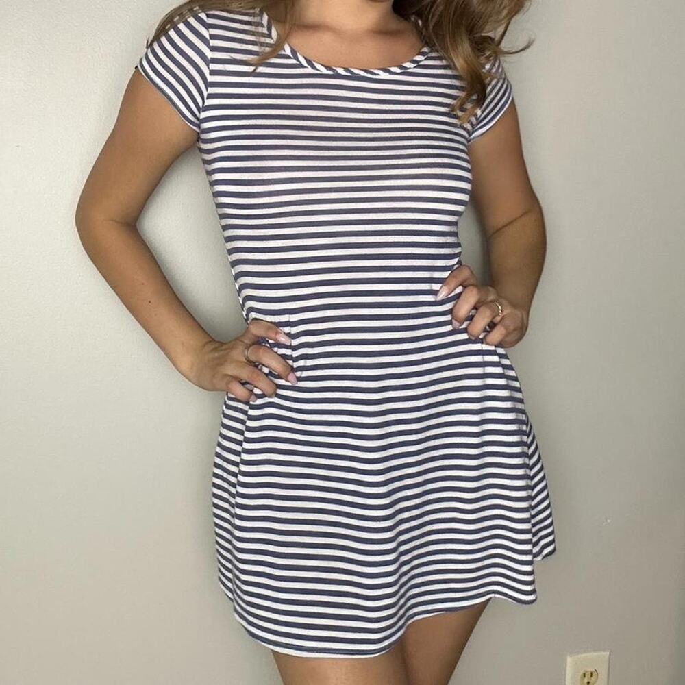 y2k blue and white striped tshirt mini dress